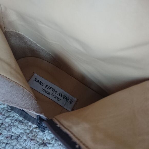 Saks Fifth Avenue Italy Taupe Brown Black Leather Knee High Riding boots sz 6 - Picture 7 of 12